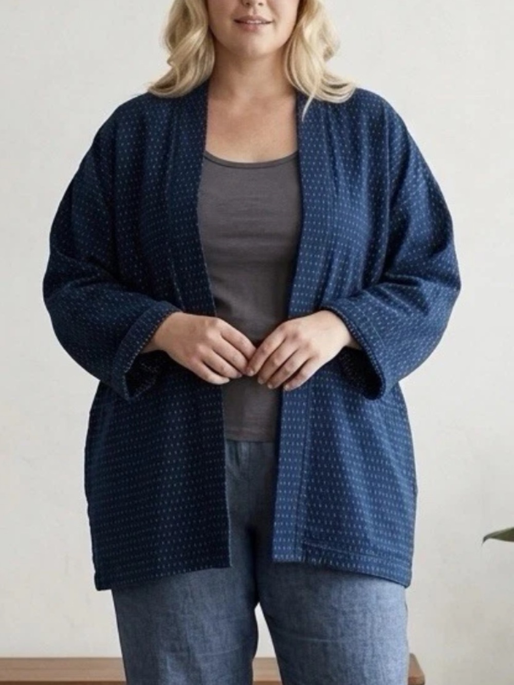 J. Jill PureJill Indigo Lightweight Open Front Sweater Blue and White Size 2X